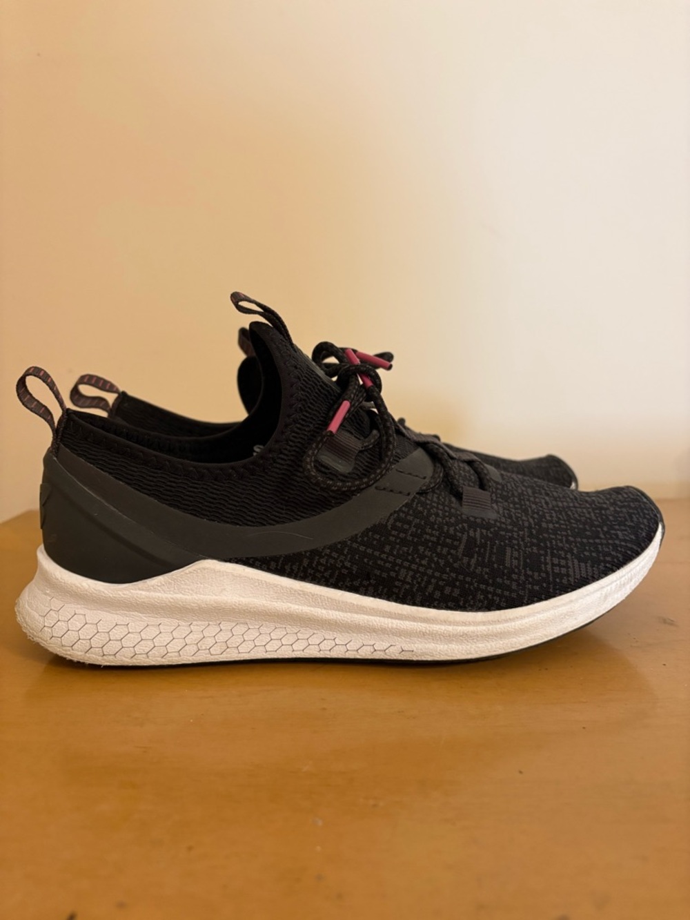 New Balance Fresh Foam LAZR Women’s Black Knit Sneakers with White and Purple